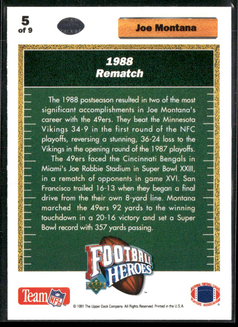 Joe Montana 1991 Upper Deck Football Heroes: Joe Montana #5 San Francisco 49ers