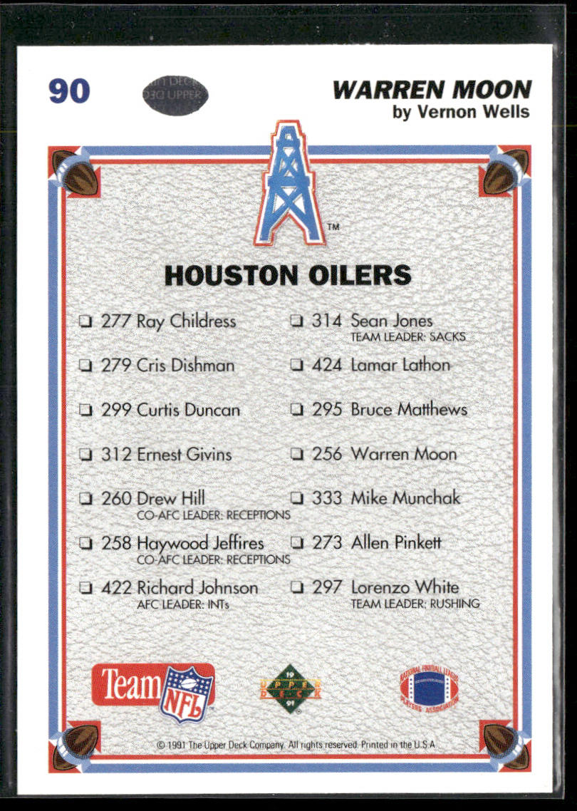 Warren Moon 1991 Upper Deck #90b Houston Oilers back