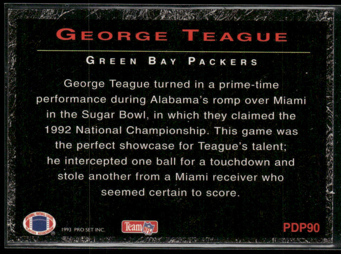 George Teague 1993 Pro Set Power Draft Picks Gold #PDP90 Green Bay Packers