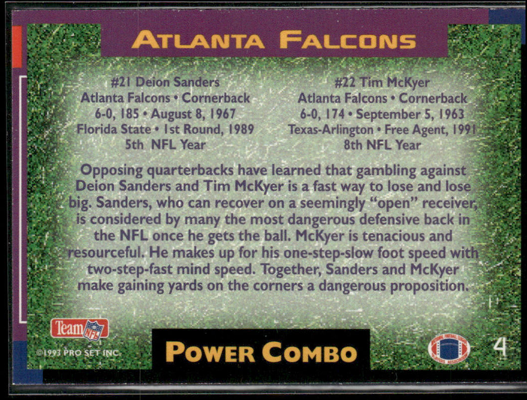 Deion Sanders / Tim McKyer 1993 Pro Set Power Combos #4 Atlanta Falcons