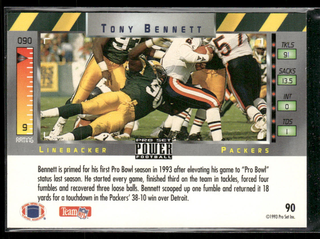 Tony Bennett 1993 Pro Set Power #90 Green Bay Packers