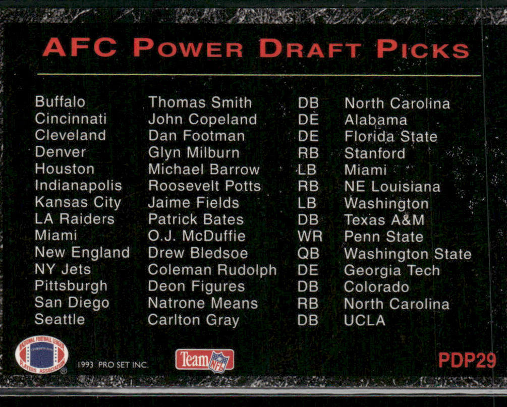 American Football Conference 1993 Pro Set Power Draft Picks #PDP29