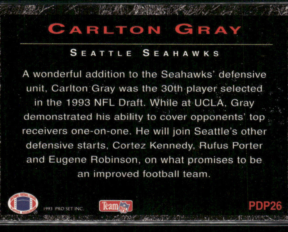 Carlton Gray 1993 Pro Set Power Draft Picks #PDP26 Seattle Seahawks