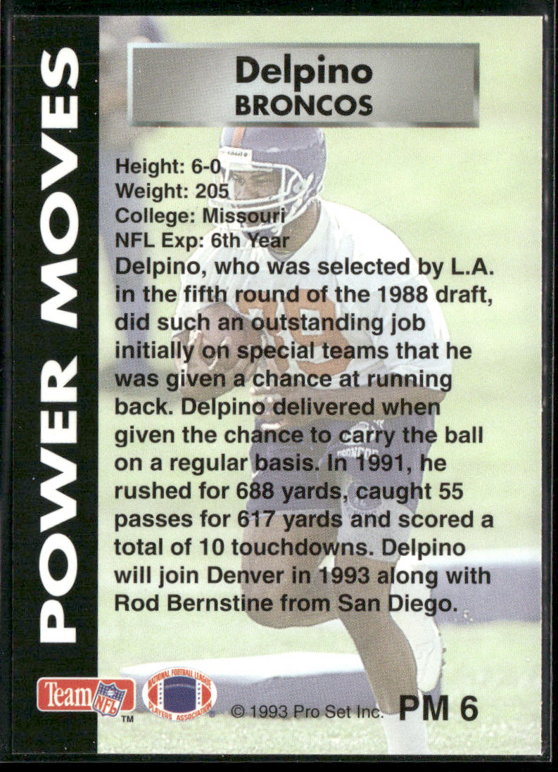 Robert Delpino 1993 Pro Set Power Power Moves #PM6 Denver Broncos