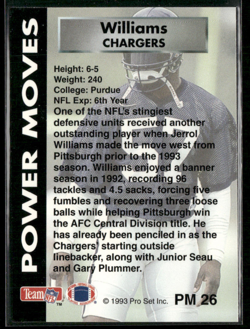 Jerrol Williams 1993 Pro Set Power Power Moves #PM26 San Diego Chargers
