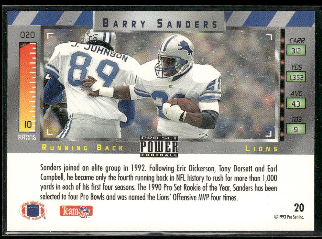 Barry Sanders 1993 Pro Set Power #20 Detroit Lions
