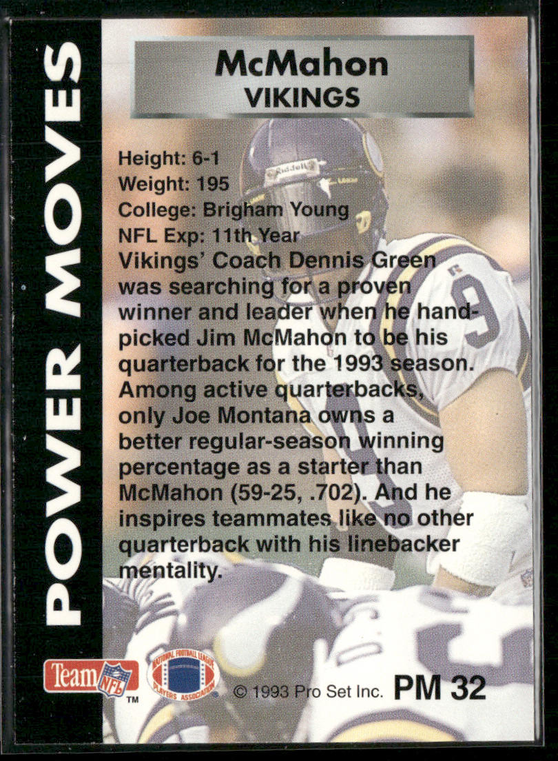Jim McMahon 1993 Pro Set Power Power Moves #PM32 Minnesota Vikings