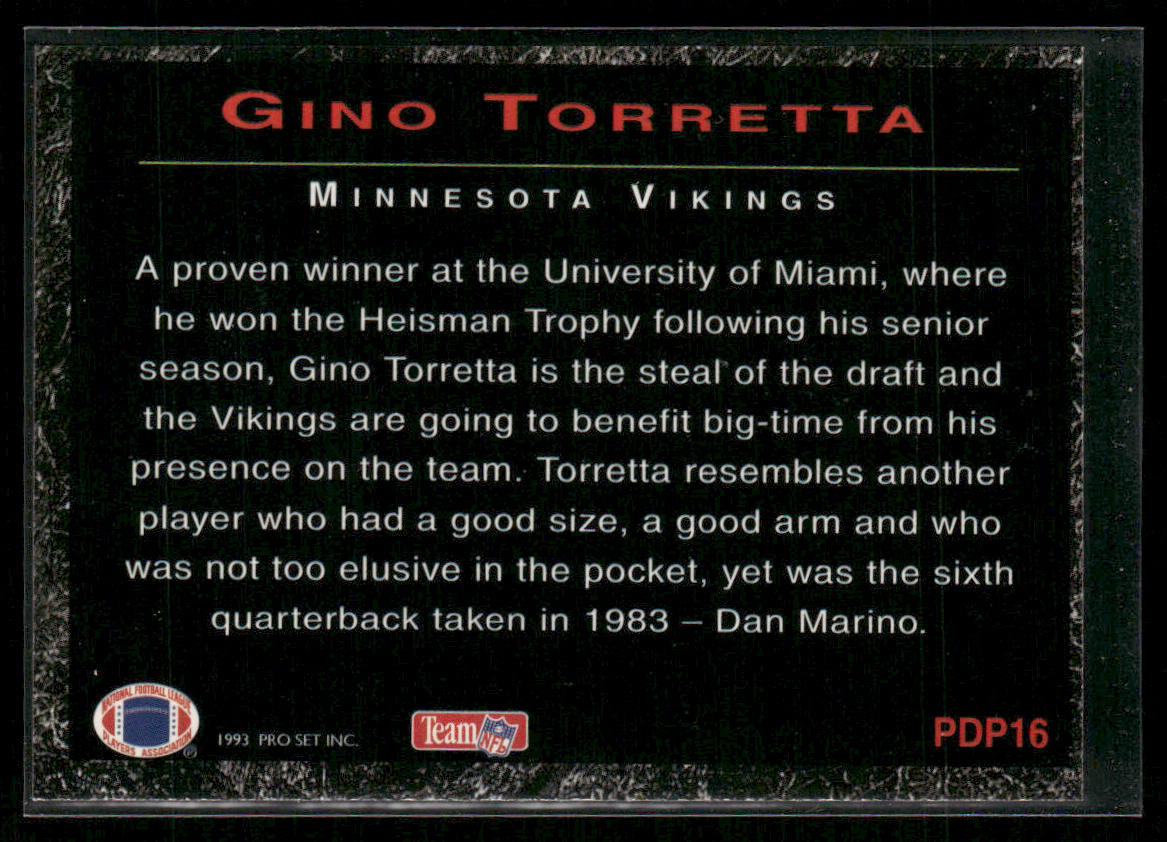 Gino Torretta 1993 Pro Set Power Draft Picks #PDP16 Minnesota Vikings