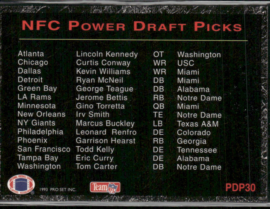 National Football Conference 1993 Pro Set Power Draft Picks #PDP30