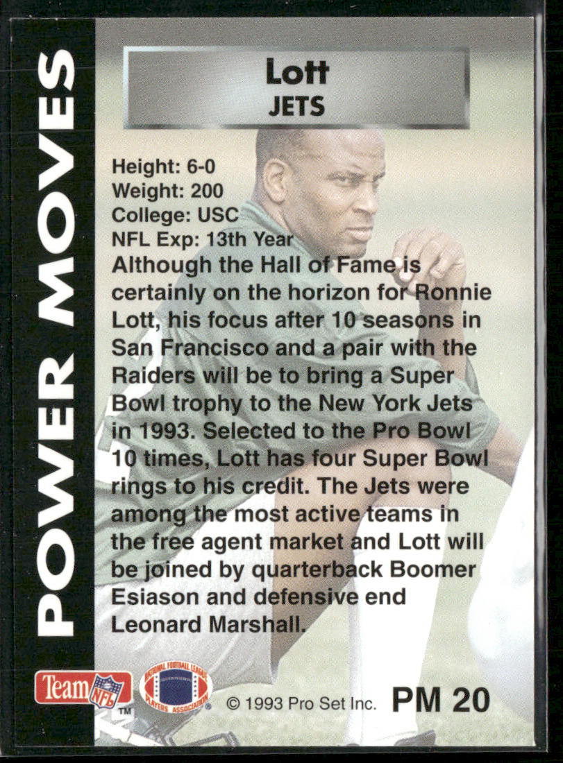 Ronnie Lott 1993 Pro Set Power Power Moves #PM20 New York Jets