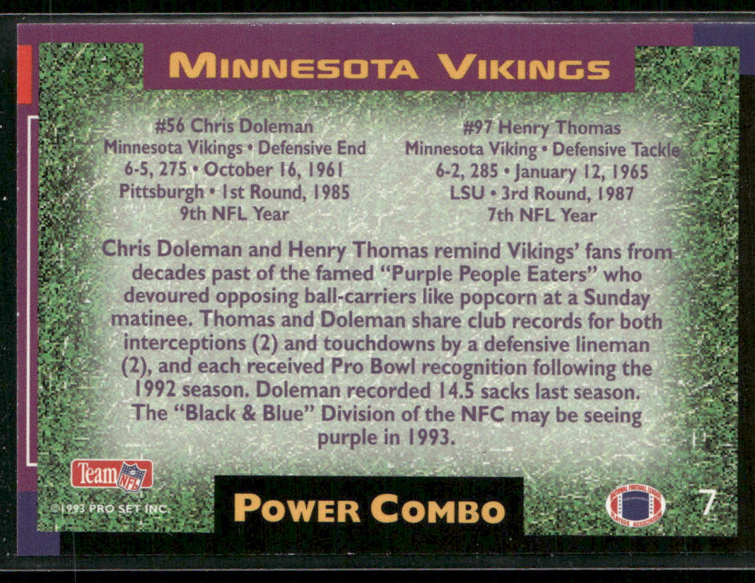 Chris Doleman / Henry Thomas 1993 Pro Set Power Combos #7 Minnesota Vikings