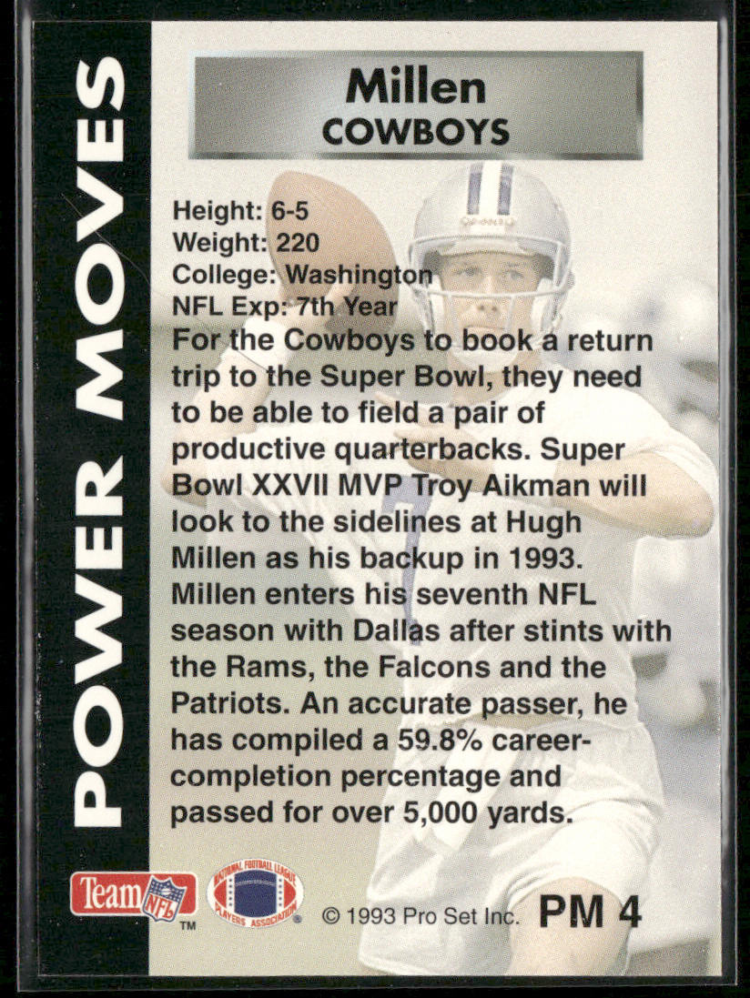 Hugh Millen 1993 Pro Set Power Power Moves #PM4 Dallas Cowboys