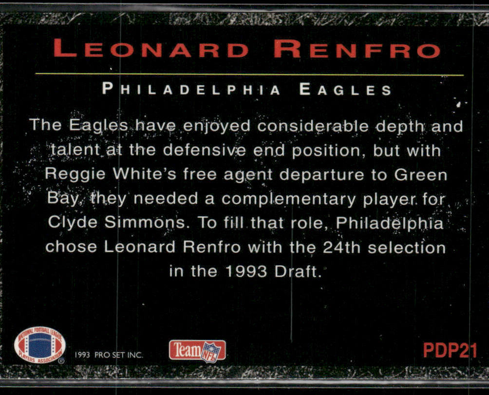 Leonard Renfro 1993 Pro Set Power Draft Picks #PDP21 Philadelphia Eagles