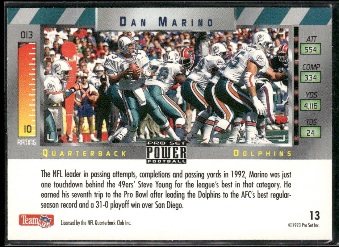 Dan Marino 1993 Pro Set Power #13 Miami Dolphins