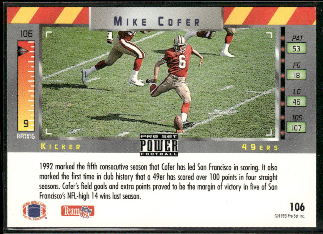 Mike Cofer 1993 Pro Set Power Gold #106 San Francisco 49ers