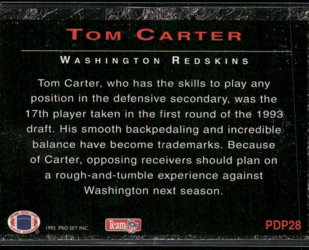 Tom Carter 1993 Pro Set Power Draft Picks #PDP28 Washington Redskins