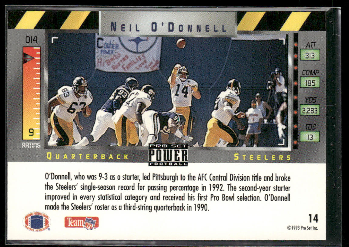 Neil O'Donnell 1993 Pro Set Power #14 Pittsburgh Steelers