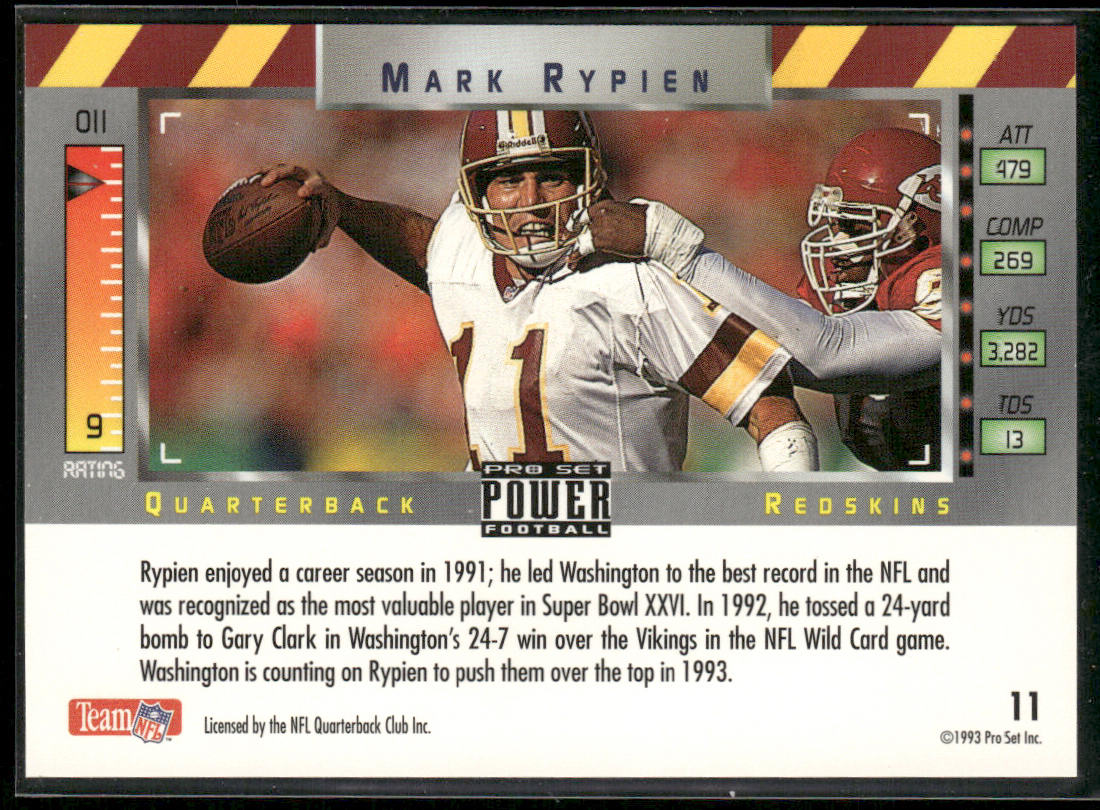 Mark Rypien 1993 Pro Set Power #11 Washington Redskins