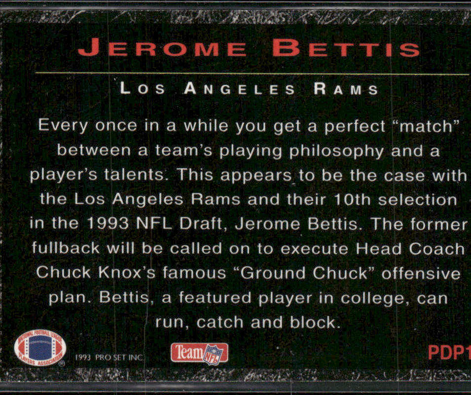 Jerome Bettis 1993 Pro Set Power Draft Picks #PDP14 Los Angeles Rams