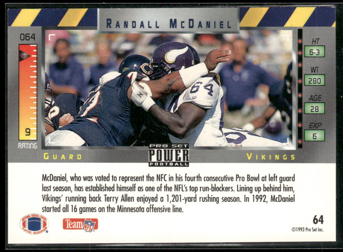 Randall McDaniel 1993 Pro Set Power #64 Minnesota Vikings