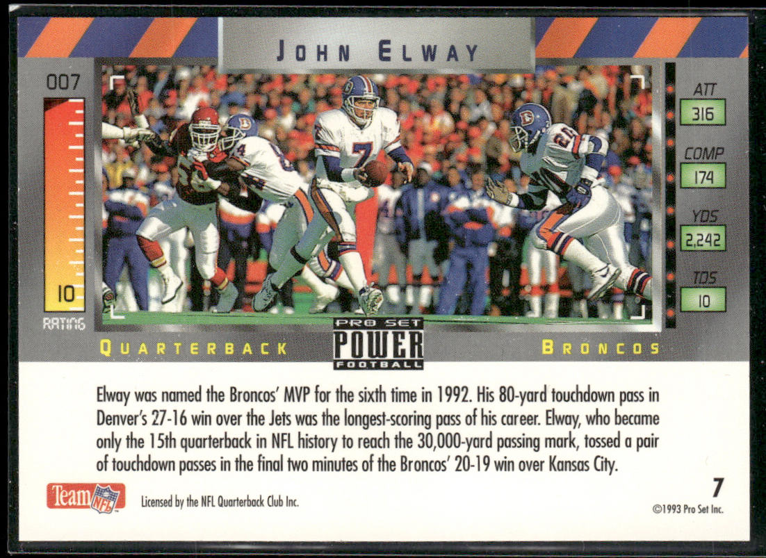 John Elway 1993 Pro Set Power #7 Denver Broncos