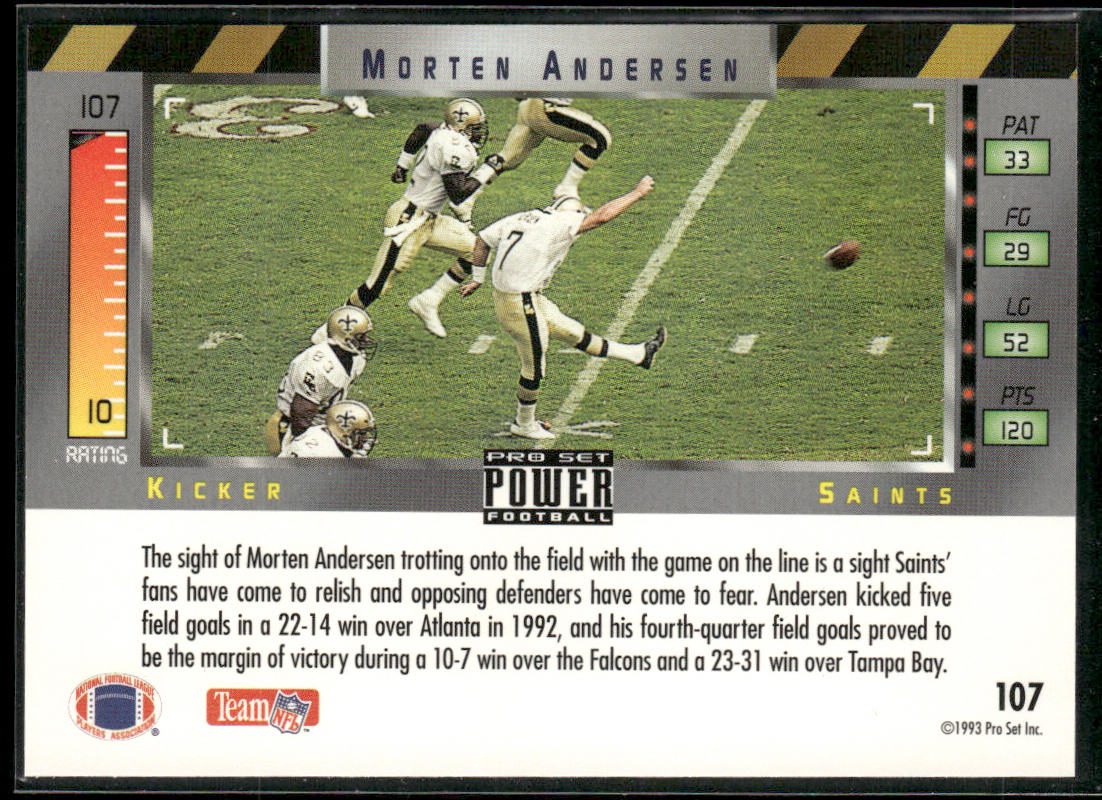 Morten Andersen 1993 Pro Set Power #107 New Orleans Saints