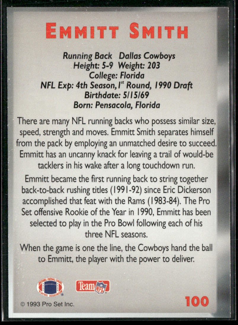 Emmitt Smith 1993 Pro Set Power #100 Dallas Cowboys