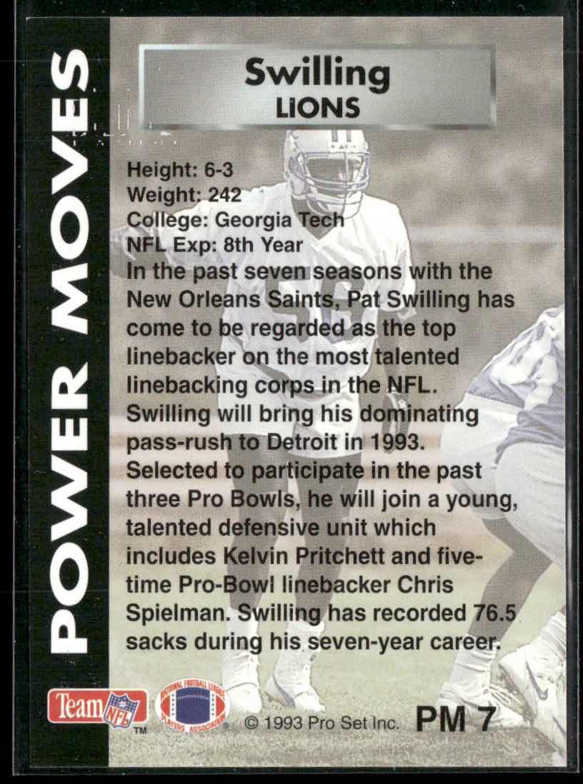 Pat Swilling 1993 Pro Set Power Power Moves #PM7 Detroit Lions