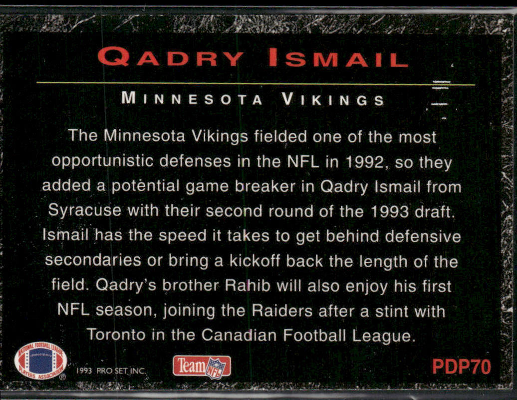 Qadry Ismail 1993 Pro Set Power Draft Picks #PDP70 Minnesota Vikings back