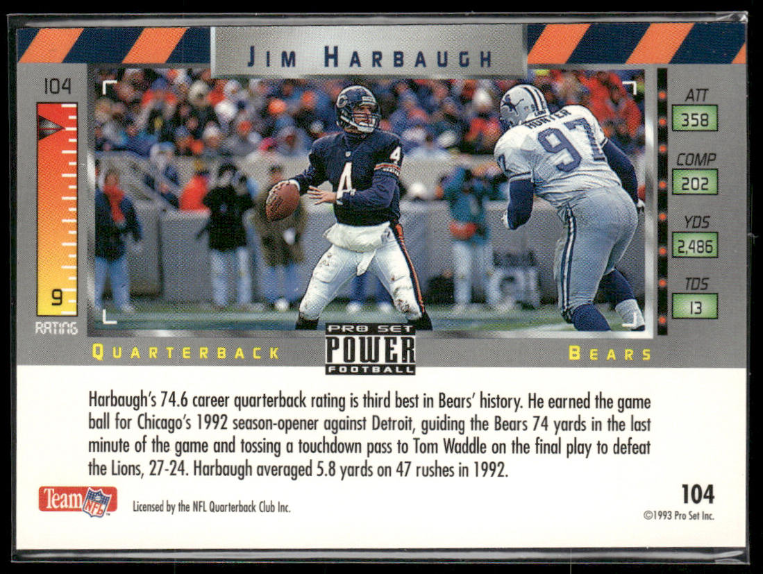 Jim Harbaugh 1993 Pro Set Power #104 Chicago Bears