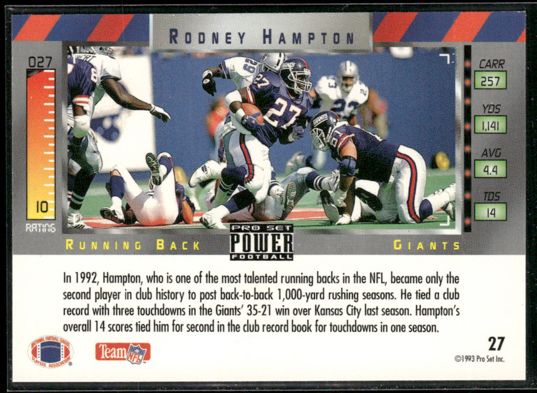 Rodney Hampton 1993 Pro Set Power #27 New York Giants
