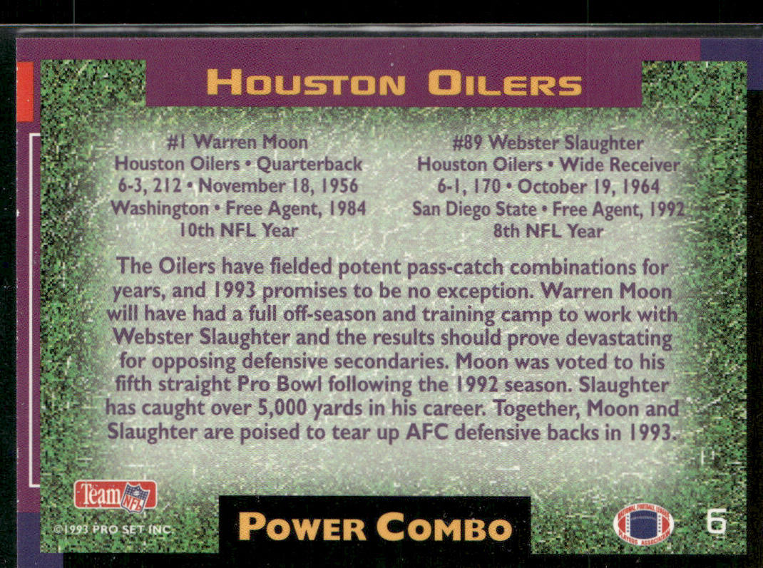 Warren Moon / Webster Slaughter 1993 Pro Set Power Combos #6 Houston Oilers