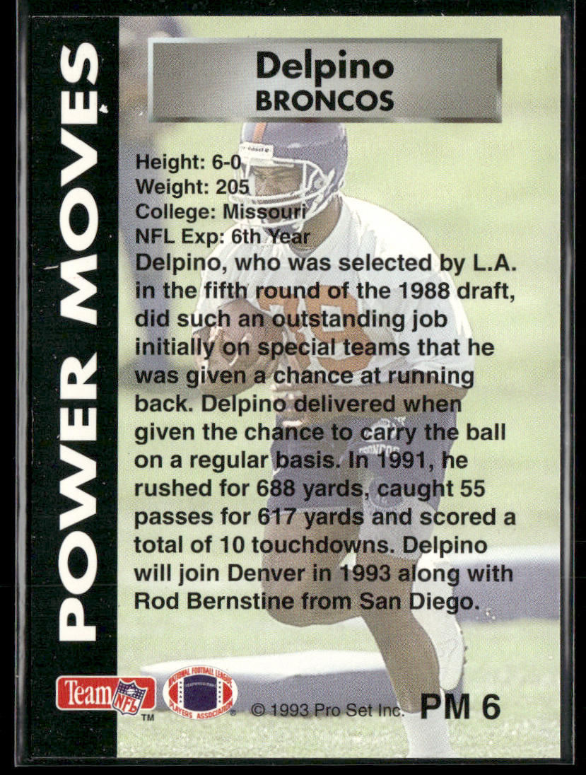 Robert Delpino 1993 Pro Set Power Power Moves Gold #PM6 Denver Broncos