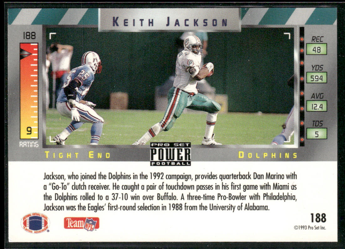 Keith Jackson 1993 Pro Set Power Gold #188 Miami Dolphins