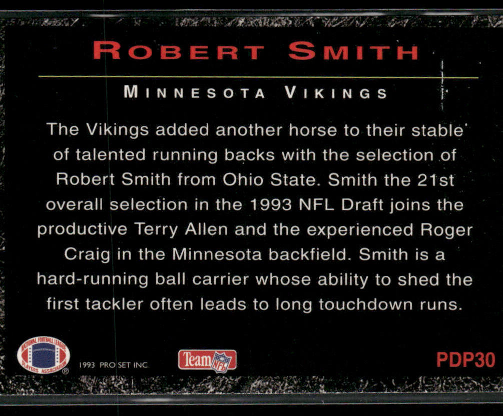 Robert Smith 1993 Pro Set Power Draft Picks #PDP30b Minnesota Vikings