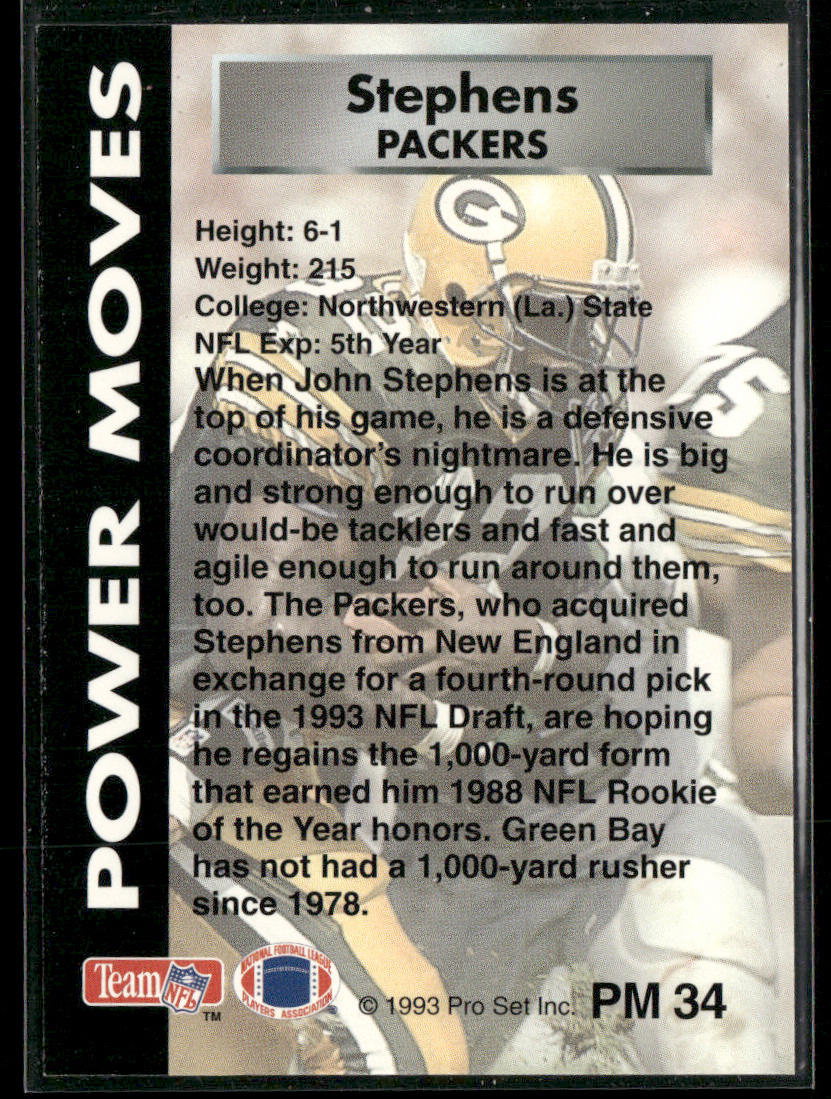 John Stephens 1993 Pro Set Power Power Moves #PM34 Green Bay Packers