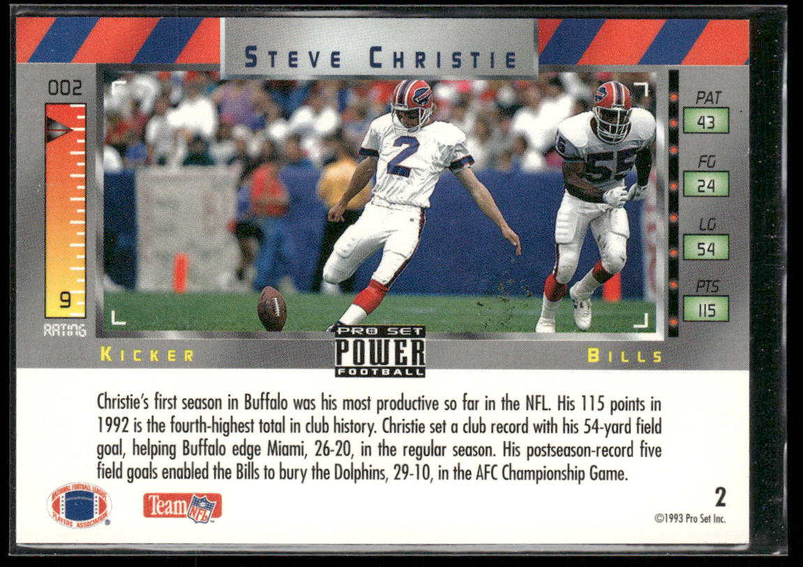 Steve Christie 1993 Pro Set Power #2 Buffalo Bills
