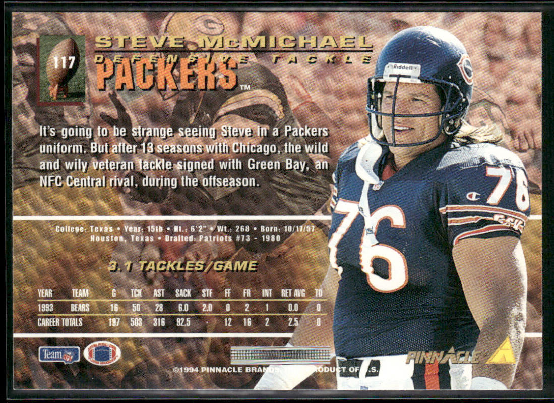 Steve McMichael 1994 Pinnacle #117 Green Bay Packers back