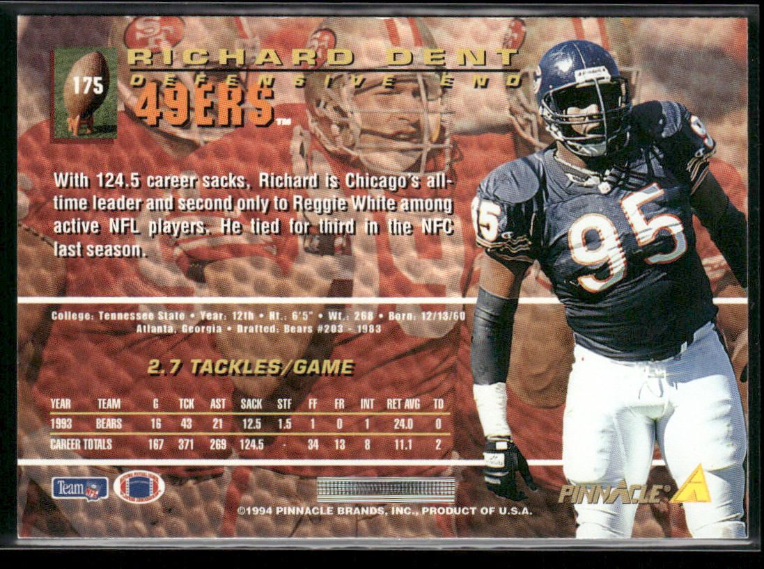 Richard Dent 1994 Pinnacle #175 San Francisco 49ers back