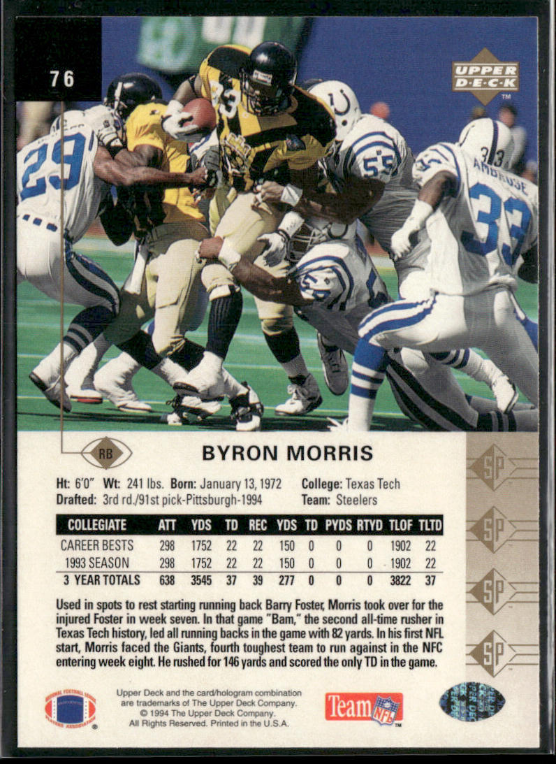 Byron Morris 1994 SP #76 RC Pittsburgh Steelers