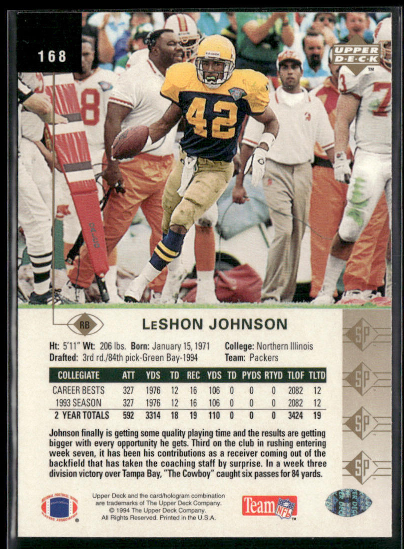 LeShon Johnson 1994 SP #168 RC Green Bay Packers