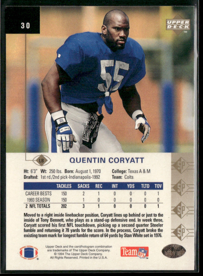 Quentin Coryatt 1994 SP #30 Indianapolis Colts