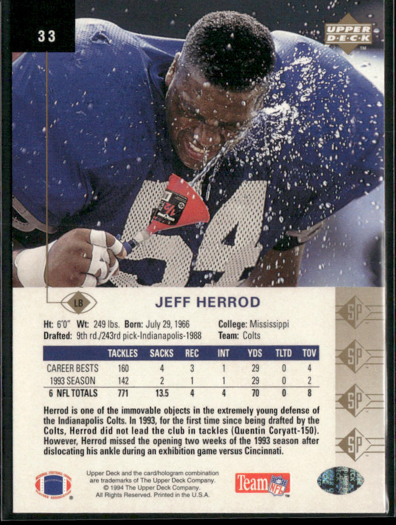 Jeff Herrod 1994 SP #33 Indianapolis Colts