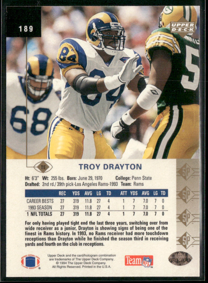 Troy Drayton 1994 SP #189 Los Angeles Rams