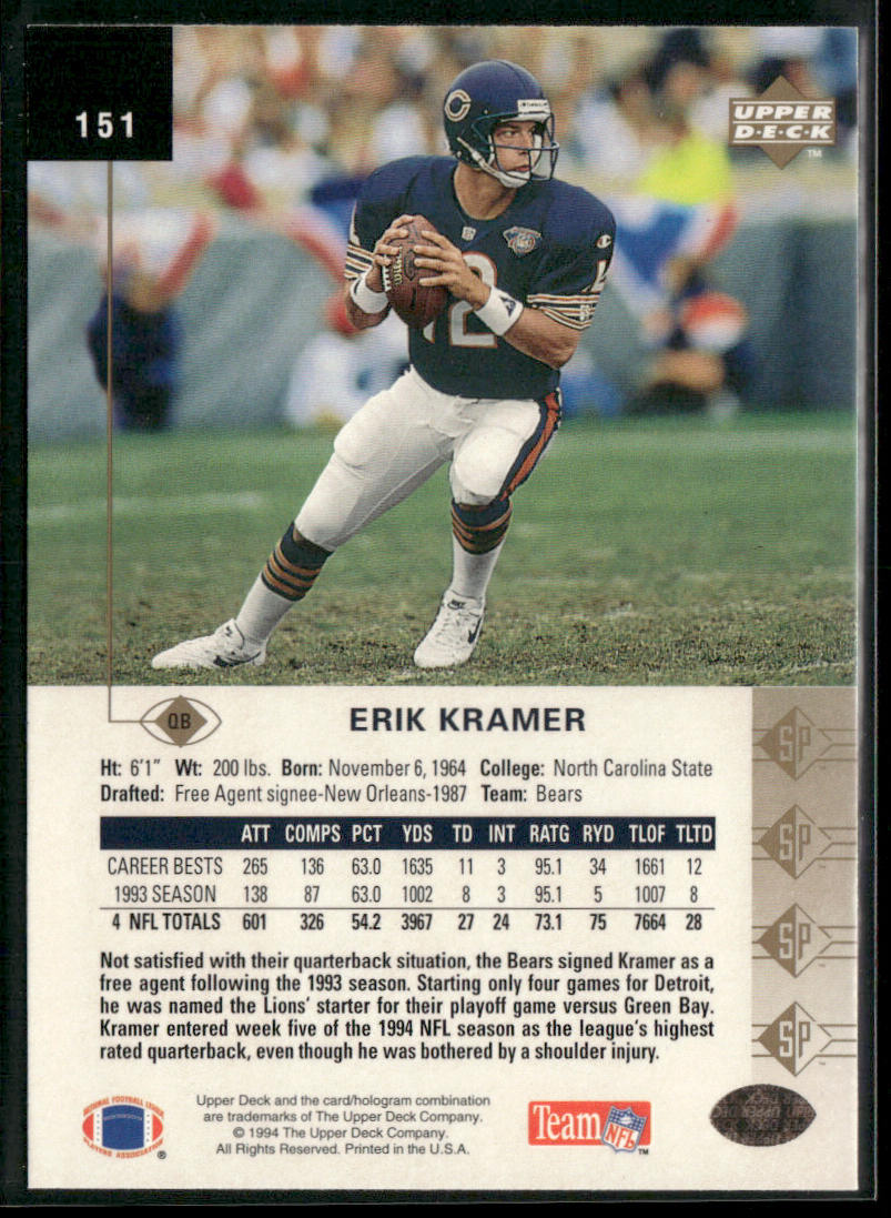 Erik Kramer 1994 SP #151 Chicago Bears