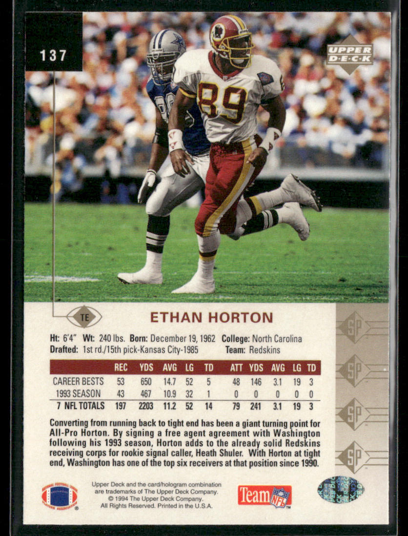 Ethan Horton 1994 SP #137 Washington Redskins