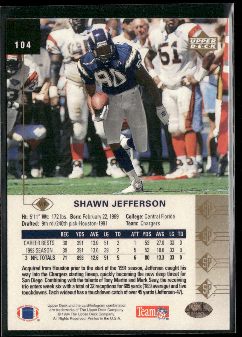 Shawn Jefferson 1994 SP #104 San Diego Chargers