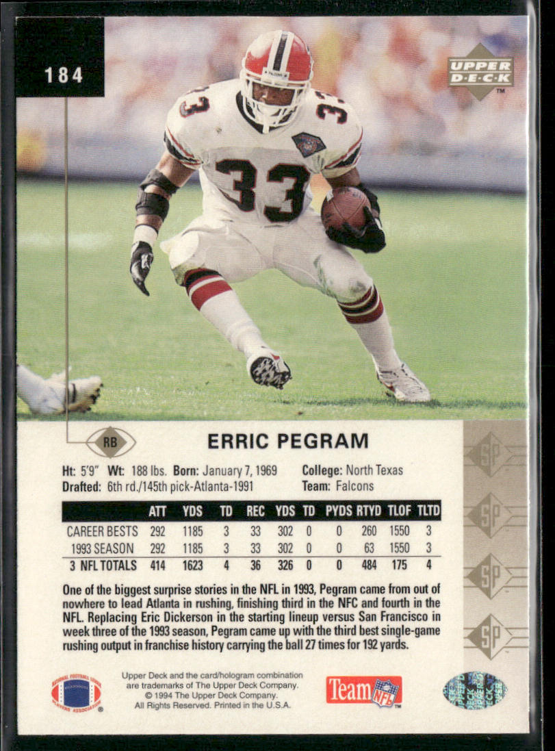 Erric Pegram 1994 SP #184 Atlanta Falcons