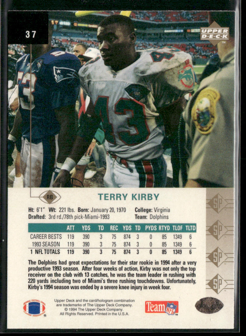 Terry Kirby 1994 SP #37 Miami Dolphins