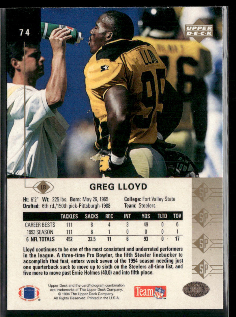 Greg Lloyd 1994 SP #74 Pittsburgh Steelers